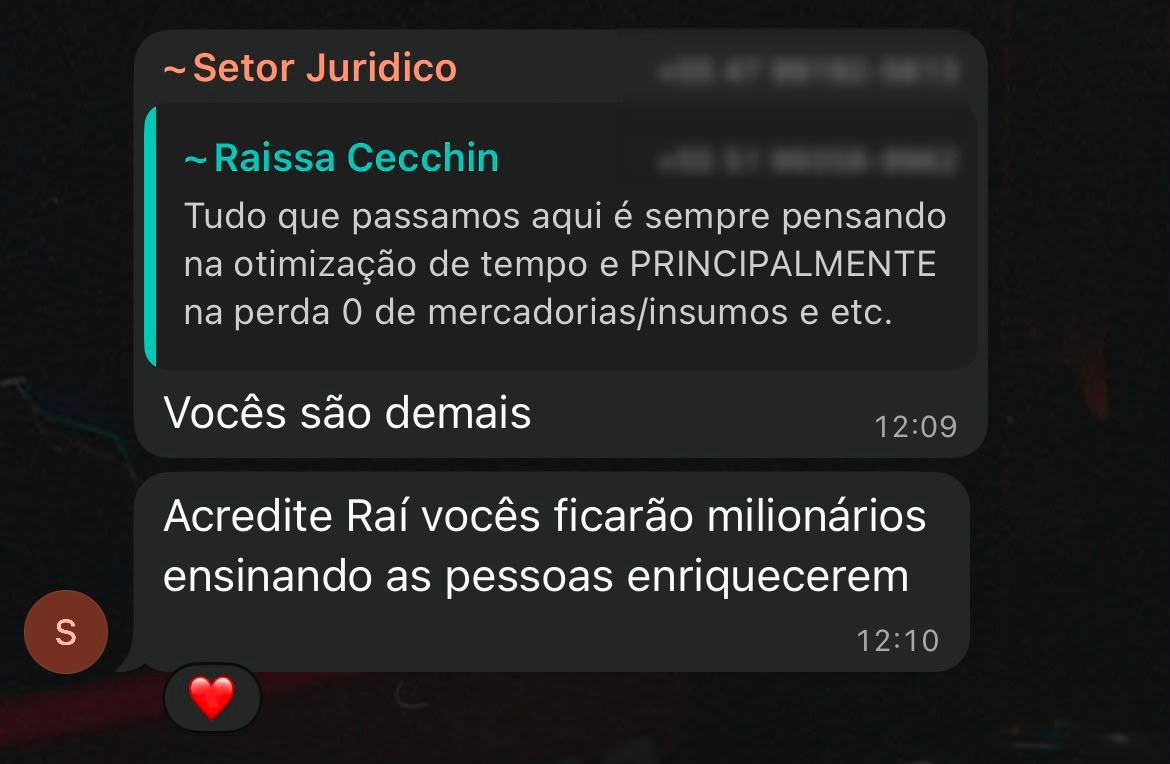 Aluno elogia o foco em otimização de tempo e perda zero de insumos: “Vocês são demais”